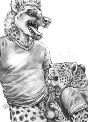 anthro balls blotch bottomless clothing cum erection feline fellatio furry gay hyena leopard licking licking_lips male no_humans oral oral_sex orgasm penis sex shirt sitting tongue