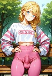 1boy ai_generated balls basehentaiai femboy otoko_no_ko pants penis trap yaoi