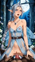 ai_generated anal anal_sex animal_genitalia blue_dress crying crying_with_eyes_open cum cum_in_ass cum_inside fairy fairy_queen_lumina fairy_wings looking_up monster monster_cock on_bed original_character pain rape riding riding_penis ripped_clothing sexy silver_hair terror139 thick_thighs werewolf white_dress