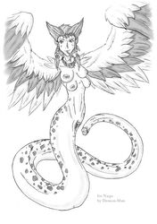 1futa breasts clitoris demon-man feathers futa_only futanari hair herm hermaphrodite intersex monochrome monophallia multi_breast multi_genitalia naga navel necklace nipples penis penis_tail pussy smile snake_tongue solo spots tail tail_penis tiara wings