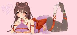 arkythebear(vtuber) ass ass_up bear_ears bear_girl bow breast_press breasts fat_ass feet feet_up heart_symbol lying lying_down lying_on_stomach ribbon ribbon_around_thigh ribbon_around_waist ribbons thick_thighs thighs