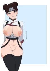 1girls alternate_breast_size areolae big_breasts brown_eyes brown_hair brunette edit headgear huge_breasts large_breasts light-skinned_female looking_at_viewer naruto naruto_(series) naruto_shippuden nipples postblue98 pussy short_hair smile tenten thick_thighs twin_buns wide_hips