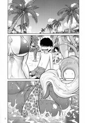 anthro aoi_takayuki ass big_breasts breasts canine chubby chubby_beach comic crossdressing equine female fur furry girly human male seaside swimsuit towel tree