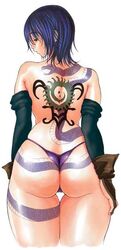 1girls anus artist_request ass ass_focus dat_ass female female_focus female_only low-angle_view panties purple_hair rear_view samurai_shodown shiki_(samurai_shodown) tattoo thick_thighs thigh_gap thong topless_female white_background