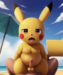 2boys ai_generated anal anal_sex beach blue_sky cum cum_on_self damnblackfox ejaculating_while_penetrated ejaculation erection furry gay gay_sex hands-free looking_at_viewer male_focus male_only ocean open_mouth outdoors penis pikachu pokemon pokemon_(species) pokephilia pov sex size_difference stable_diffusion tail testicles uncensored yellow_fur