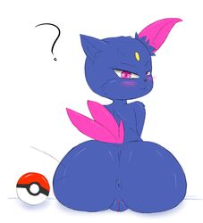 anus ass big_ass bluelimelight blush female looking_at_viewer nintendo poke_ball pokemon pokemon_(species) pussy sitting sneasel solo video_games