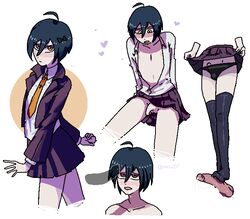 2boys ahoge balls_in_panties blush bulge crossdressing danganronpa danganronpa_v3 eyes_rolling_back femboy foot_fetish footjob gay girly nikkei_(artist) penis_in_panties penis_under_skirt pleated_skirt saihara_shuuichi school_uniform skirt skirt_lift solo trap upskirt yaoi