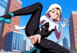 1futa ai_generated anal anal_sex flaccid flaccid_penis flat_chested_futanari futa_only futa_sans_pussy futanari gwen_stacy human human_only ladyboy light-skinned_futanari light_skin marvel penis sex solo spider-gwen spider-man_(series) tiny_penis torn_clothes