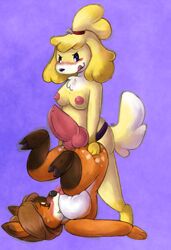 animal_crossing anthro ass big_breasts blush breasts canine cervine chest_tuft deer dildo elaine_applebottom empa female fur furry isabelle_(animal_crossing) knot nintendo nipples nude original original_character penis sex_toy strap-on thick_penis tuft video_games yuri