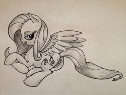 2013 anus cutie_mark equine female feral fluttershy_(mlp) friendship_is_magic greyscale horse kitsuneymg monochrome my_little_pony pegasus pony pussy solo traditional_media wings