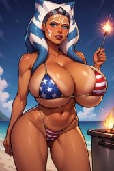 1girls 4th_of_july ahsoka_tano ai_generated alternate_version_available american_flag_bikini bikini bythebrokenone cameltoe cleavage curvy erect_nipples female gigantic_breasts huge_areolae huge_ass nai_diffusion puffy_nipples stable_diffusion star_wars swimsuit thick_lips togruta voluptuous wide_hips