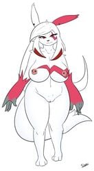 big_breasts breasts female nintendo nipple_piercing nipples piercing pokemon pokemon_(species) pussy red_eyes slypon solo thick_thighs video_games voluptuous wide_hips zangoose