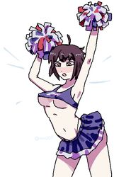 1girls ahoge armpits arms_up blush brown_hair cheerleader cheerleader_uniform danganronpa danganronpa_ultra_despair_girls miniskirt naegi_komaru nikkei_(artist) pleated_skirt pom_poms short_hair skirt solo straight_hair underboob