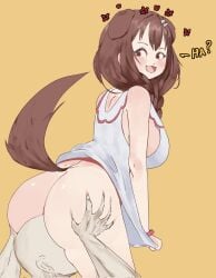 animal_ears ass big_ass big_butt bottomless brown_hair bubble_butt dog_ears dog_girl dog_tail face_in_ass female hololive hololive_japan inugami_korone meweeze question_mark tail thick_thighs virtual_youtuber