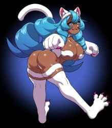 1girls 2021 ass big_breasts blue_eyes blue_hair capcom cat_ears cat_tail catgirl commission cosplay dark-skinned_female dark_skin darkstalkers dheartdoodles drill_hair dynamo-x felicia_(cosplay) felicia_(darkstalkers)_(cosplay) female female_only hi_res long_hair looking_at_viewer maria_(daringchido) sharp_fingernails sharp_toenails smiling smiling_at_viewer smug solo tail thick_thighs