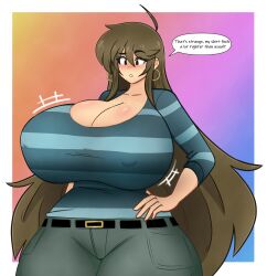 1girls breast_expansion cleavage cloe_(crysnickel) hourglass_figure huge_breasts juhbuhyuh nipple_bulge solo solo_female thick_thighs