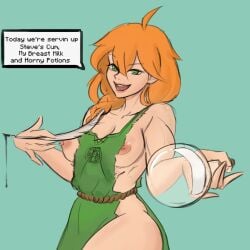 alex_(minecraft) apron barista biceps breasts breasts_out casual female female_focus female_only ginger ginger_hair green_eyes human iced_latte_with_breast_milk minecraft muscular muscular_female outerwear pale_skin practically_nude red_hair rezillust starbucks starbucks_meme thighs