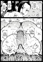 1boy 1girls ahemaru ass black_and_white english_text female male momo_yaoyorozu my_hero_academia penis sex solo_focus speech_bubble vaginal_penetration vaginal_sex