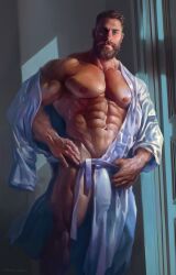 abs bara beard biceps big_bulge bulge daddy dilf huge_bulge male male_nipples male_only manly mature_male muscular_male nipples pecs penis_outline penis_under_clothes qai_san