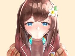 1girls blowjob blue_eyes brown_hair fellatio female hana_macchia looking_at_viewer nijisanji nijisanji_indonesia penis tmk virtual_youtuber