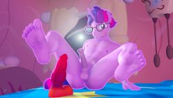 16:9 3d_(artwork) 4k absurd_res anthro anthrofied anus balls digital_media_(artwork) dildo equid equine erection eyewear feet friendship_is_magic ftm_crossgender full_moon genitals glasses hair hasbro hi_res horn humanoid_feet lens_flare male mammal moon my_little_pony mythological_creature mythological_equine mythology night penis pink_body plantigrade purple_eyes purple_hair rule_63 sex_toy solo twilight_sparkle_(mlp) unicorn unie widescreen