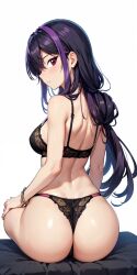 ai_generated ass ass black_hair blush bra closed_mouth edit female female hi_res kurosaki_ruri long_hair looking_at_viewer looking_back lulu_obsidian panties ponytail purple_hair rear_view red_eyes solo teenager underwear white_background x24x yu-gi-oh! yu-gi-oh!_arc-v