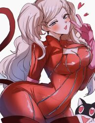 1girls ann_takamaki ass big_ass big_breasts blonde_hair blush clothing dat_ass heart human pale_skin persona persona_5 phantom_thief_suit skin_tight tail tight_clothing yuyuy_00