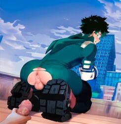 2boys after_anal ai_generated anus ass backsack cum cum_in_ass cum_inside izuku_midoriya male_only my_hero_academia noyr outdoor_sex outdoors testicles torn_clothes torn_pants yaoi