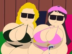 2girls 3barts absurd_res aged_up bebe_stevens big_breasts bikini black_hair black_swimsuit black_swimwear blonde_hair breast_squish breasts breasts_bigger_than_head breasts_bigger_than_torso bulging_breasts busty child_bearing_hips cleavage cleavage_overflow curvaceous curvy curvy_body curvy_female curvy_figure detailed_background digital_drawing_(artwork) digital_media_(artwork) drink duo duo_focus enormous_breasts female female_focus female_focus2024 female_only gigantic_breasts hat hi_res huge_breasts huge_hips huge_thighs large_breasts lesbian light-skinned_female light_skin long_hair lounge_chair massive_breasts outside pink_bikini pink_swimsuit pink_swimwear skimpy skimpy_bikini south_park sunglasses swimsuit swimwear thick_thighs thunder_thighs voluptuous wendy_testaburger wide_hips yuri