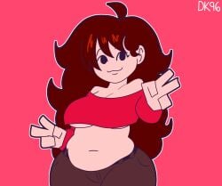 belly belly_button crop_top crop_top_overhang daisykitty96 friday_night_funkin girlfriend_(friday_night_funkin) peace_sign slightly_chubby slightly_chubby_female underboob