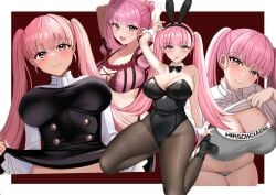 1girls :d alternate_costume arms_up bangs bare_thighs bikini blush bra breasts cleavage closed_mouth clothes_lift crop_top female female_only fire_emblem fire_emblem:_three_houses fire_emblem_heroes frills garreg_mach_monastery_uniform grey_bra grey_panties hilda_valentine_goneril hilda_valentine_goneril_(summer) large_breasts leaning_forward lifted_by_self lifting_own_clothes long_hair long_sleeves looking_at_viewer multiple_views navel nintendo official_alternate_costume panties pink_bikini pink_eyes pink_hair pink_swimsuit presenting presenting_breasts puffy_short_sleeves puffy_sleeves shirt shirt_lift short_sleeves skirt_lift sky smile solo stomach swimsuit tara_(szzj7733) thick_thighs thighs turtleneck twintails underwear very_long_hair white_shirt