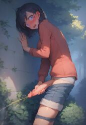 1futa ai_generated blue_eyes blushing_profusely bottomwear_down breasts bushes caught clothed clothing denim denim_shorts embarrassed female fog forest from_side futanari hand_on_own_penis hand_on_wall long_sleeves looking_at_viewer medium_breasts oksnfika open_mouth peeing peeing_on_wall peeing_outside piss pissing pissing_outside shade shaded_area short_hair shorts_down solo sunlight surprised surprised_expression sweater tagme trees urinating urinating_futanari urination urine wall_(structure) wide-eyed