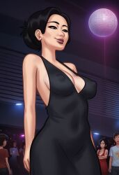 1girls 2d 2d_(artwork) ai_generated asian asian_female background_characters big_breasts black_hair boob_window breasts cleavage clothed clothing curvy curvy_body curvy_female curvy_figure curvy_hips digital_drawing_(artwork) digital_media_(artwork) dress erect_nipples_under_clothes female female_focus light-skinned_female light_skin long_hair looking_at_viewer medium_breasts ms._okita_(summertime_saga) nipples nipples_visible_through_clothing pose posing presenting small_breasts smile smiling solo solo_focus standing summertime_saga teacher thick_thighs viewed_from_below