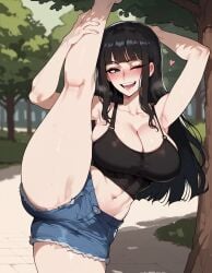 1girls ai_generated bare_arms bare_legs bare_shoulders bare_thighs big_breasts black_hair blue_eyes blush clothed clothing color female female_focus female_only floppydisc hi_res jean_shorts large_breasts leg_up light-skinned_female light_skin long_hair looking_at_viewer nico_robin no_bra one_piece pre-timeskip shounen_jump solo solo_female tagme thick_thighs