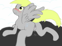 blonde_hair cutie_mark derpy_hooves equine female feral friendship_is_magic grey_fur hair horse my_little_pony pegasus pony pussy_juice solo vulapa wings yellow_eyes