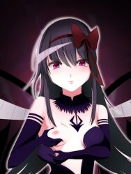 1girls akemi_homura akuma_homura black_hair blush blush_lines blushing_at_viewer breast_grab breasts hand_on_breast horny horny_female long_hair looking_at_viewer mahou_shoujo_madoka_magica medium_breasts pervert puella_magi_madoka_magica purple_eyes sara_(arorasyeimi) smile smiling smiling_at_viewer solo solo_female solo_focus very_long_hair