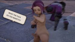 3d armor dunesfolk erection falkner_falaise final_fantasy_xiv freckles golden_eyes lalafell male naked nude otis_jenkins otis_jenkins(artist) pointed_ears purple_hair tan_skin twink