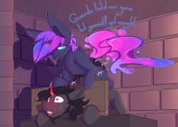 absurd_res alicorn anal anal_sex ass captured chapaevv cutie_mark digital_media_(artwork) dungeon duo english_text equid equine erection feathered_wings feathers feral friendship_is_magic gay genitals hair hasbro heart-shaped_pupils hi_res horn male male/male male_penetrated male_penetrating male_penetrating_male mammal multicolored_hair my_little_pony mythological_creature mythological_equine mythology nude penetration penis princess_luna_(mlp) restraints rule_63 sex submissive tail text unicorn wings