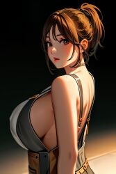 1girls 2:3 ai_generated artist_request breasts brown_hair character_request female female_human female_only green_eyes hair_up huge_breasts human mature ponytail side_view sideboob sleeveless solo source_request tagme woman