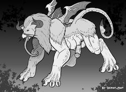 balls beak beast breasts chimera claws demon-man digitigrade erection feral fur glans horn hybrid male male_focus male_only male_with_breasts monochrome multi_balls multi_breast multi_genitalia penis solo solo_focus spikes tail tongue transformation unusual_anatomy wings