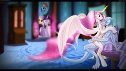 alicorn anthro blue_skin cutie_mark dragon equine female feral fluttershy_(mlp) friendship_is_magic glowing_eyes group hair hand hi_res high_resolution horn horse magic male my_little_pony navel nude open_mouth original_character pony pose princess princess_celestia_(mlp) purple_eyes rainbow_dash_(mlp) reinkorn royalty shadow sparkles sun tail twilight_sparkle_(mlp) unicorn white_feathers wings