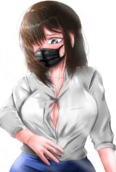 1girls big_breasts black_hair breasts broken_cloth embarrassed embarrassed_female female mask masked_female mrbrauza23