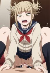 ai_generated blonde_hair boku_no_hero_academia cowgirl_position cowgirl_position cum_in_pussy cum_inside faceless_male fossillight himiko_toga my_hero_academia pussy rubbing_pussy school_uniform toga_himiko vagina vaginal_penetration vaginal_penetration vaginal_sex yellow_eyes