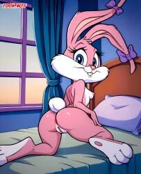 1girls ai_generated anthro anus ass babs_bunny bbmbbf bed breasts female female_only lagomorph looking_at_viewer nipples nude palcomix pillow pussy rabbit solo teeth tiny_toon_adventures toon.wtf warner_brothers