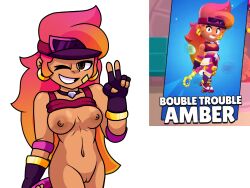 amber_(brawl_stars) bouble_trouble_amber_(brawl_stars) brawl_stars breasts brown_eyes latina nipples supercell