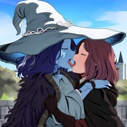 ai_generated elden_ring french_kissing fromsoftware kissing melina_(elden_ring) powerhouserift ranni_the_witch tongue_kiss tongue_touching_another's_tongue tongues_touching yuri