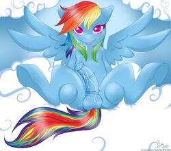 2013 balls blue_fur clouds color cum cum_on_face day dickgirl edit equine feral friendship_is_magic hair horse horsecock intersex looking_at_viewer mrsred multicolored_hair my_little_pony outdoors pegasus penis pony purple_eyes rainbow_dash_(mlp) rainbow_hair solo spread_legs spreading wings