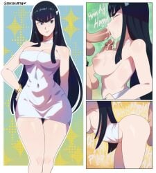 anal_sex black_hair cum_between_breasts cum_in_mouth hand_on_hip hands_on_belly kill_la_kill kiryuuin_satsuki plap_(sound) postblue98 thick_eyebrows thick_thighs