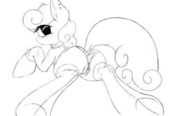 ass blush carrot_top_(mlp) carrots clothing curly_hair equine female friendship_is_magic horse looking_at_viewer looking_back majikplant420 monochrome my_little_pony panties pony presenting presenting_hindquarters pussy pussy_floss shirt solo spread_legs spreading stockings underwear