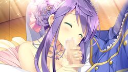 blush censored closed_eyes daikou_wakako fellatio female game_cg koi_saku_miyako_ni_ai_no_yakusoku_wo_~annaffiare~ natsume_eri necklace oral penis purple_hair